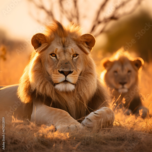 Lion pride resting under the savanna sun wild life