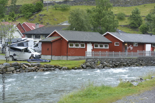 landscape with houses in geiranger norway