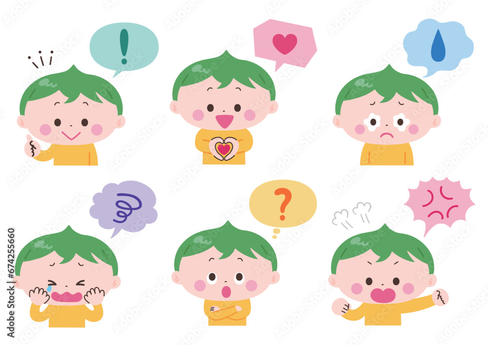 吹き出しと男の子のイラストセット 吹き出しと男の子のイラストセット
