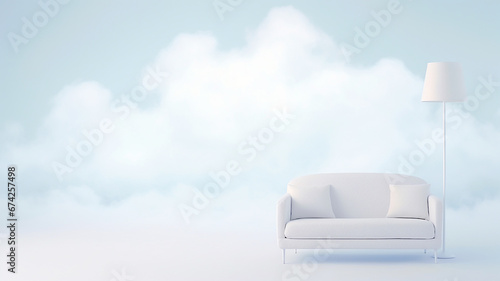 armchair in a white cloud interior, abstract white cloud background and a place to sit, light background with copy space © kichigin19