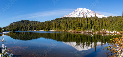 View of Mt. Rainier from Reflection Lake in Fall