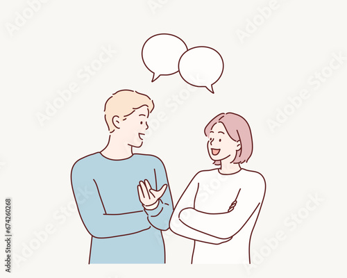  people talking or speaking. Hand drawn style vector design illustrations.
