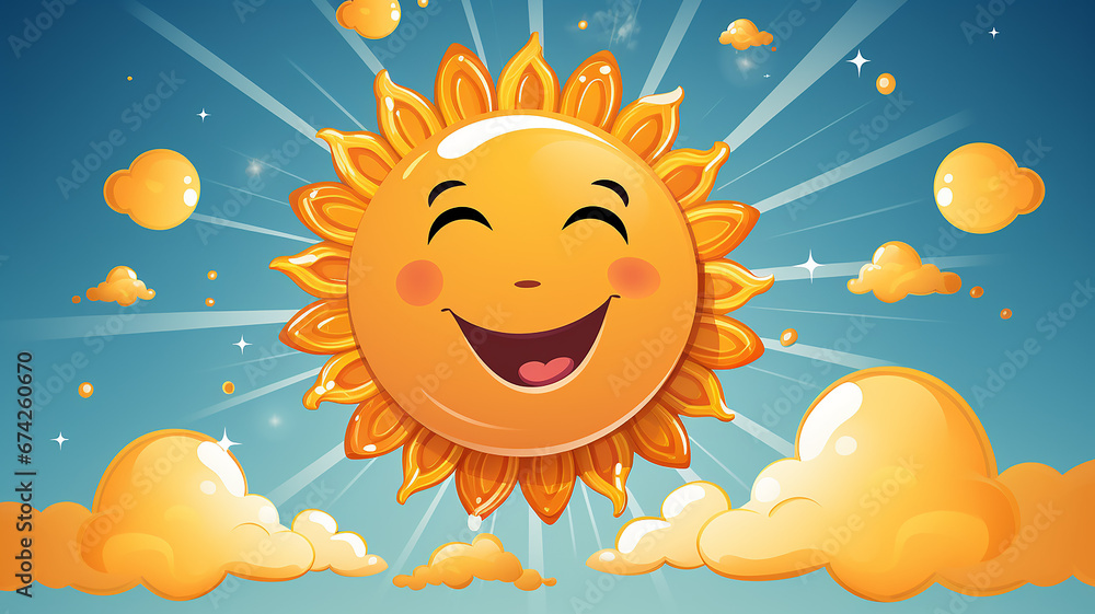 cartoon funny emotional smiling sun in the sky, illustration for children cartoon funny emotional smiling sun in the sky, illustration for children