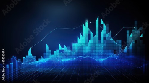 Business candle stick graph chart of stock market investment trading on futuristic blue background photo