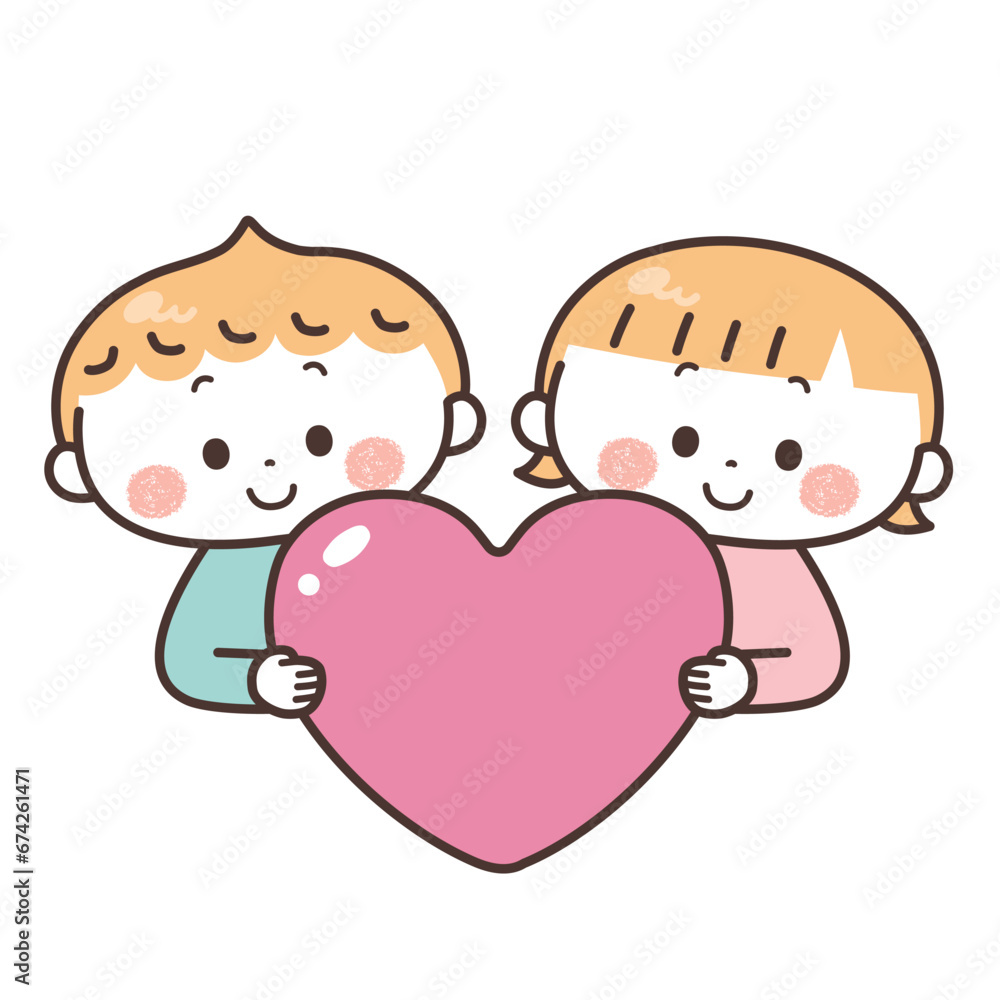 ハートを抱きしめる子供 ハートを抱きしめる子供