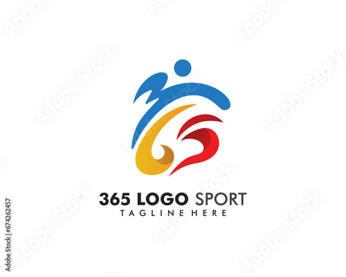 Gymnastic, Olympic, championship sports logos, with silhouettes of the number 365 and vectors of people doing sports.