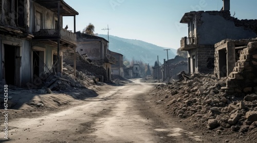 Destroyed houses in the city after the earthquake