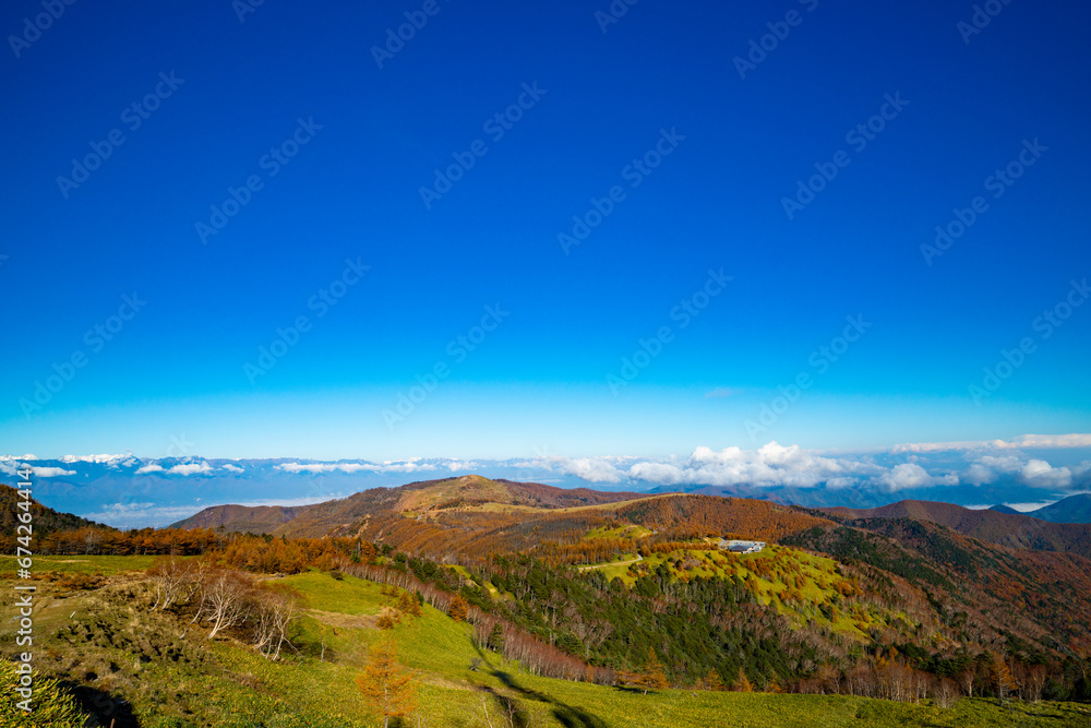 Fototapeta premium 長野県上田市 秋の美ヶ原高原の風景 王ヶ頭 王ヶ鼻
