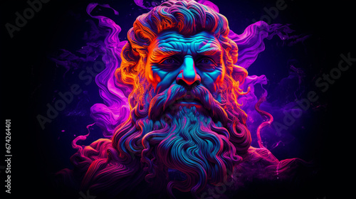 Illustration of Zeus God, Greek Zeus god face with vibrant colors