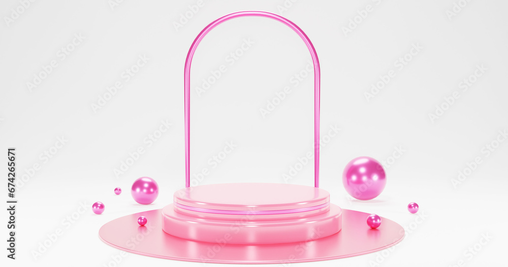 pink product podium with pearls on white background pink product podium with pearls on white background