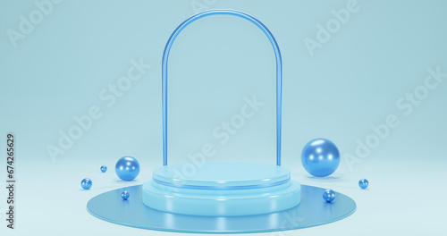 sky blue product podium with pearls on sky blue background