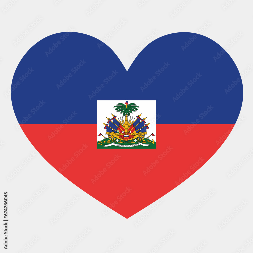 Vector illustration of the Haiti flag with a heart shaped isolated on plain background.