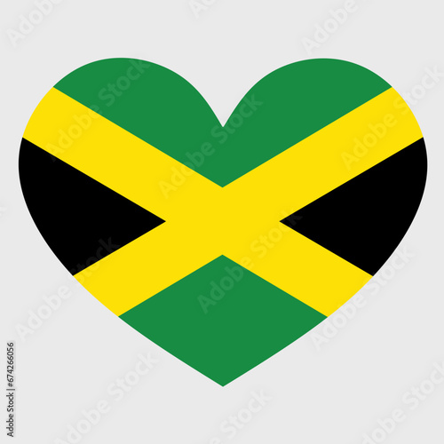 Vector illustration of the Jamaica flag with a heart shaped isolated on plain background.