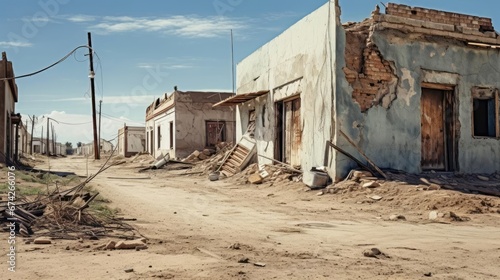 Destroyed houses in the city after the earthquake © cherezoff