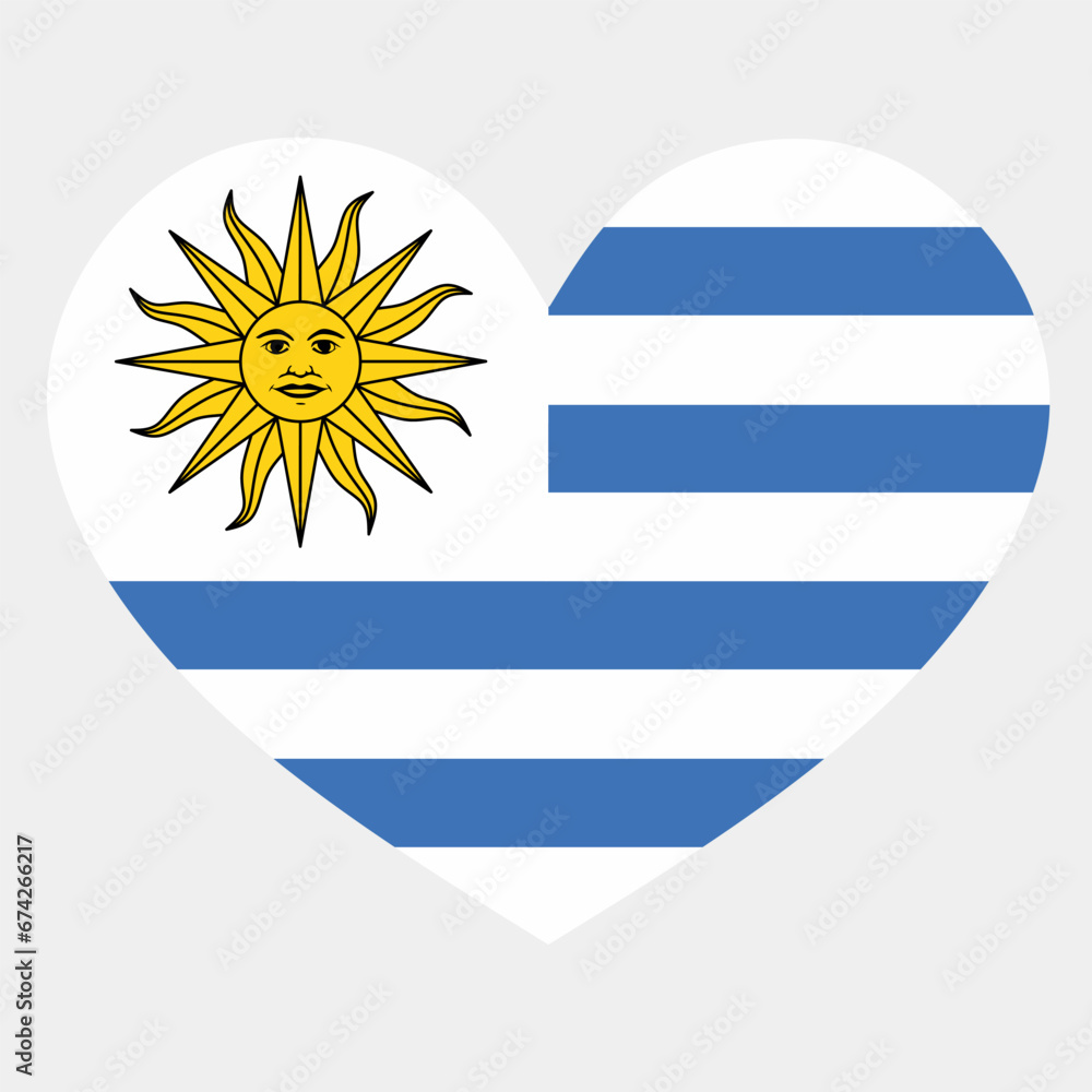 Obraz premium Vector illustration of the Uruguay flag with a heart shaped isolated on plain background.