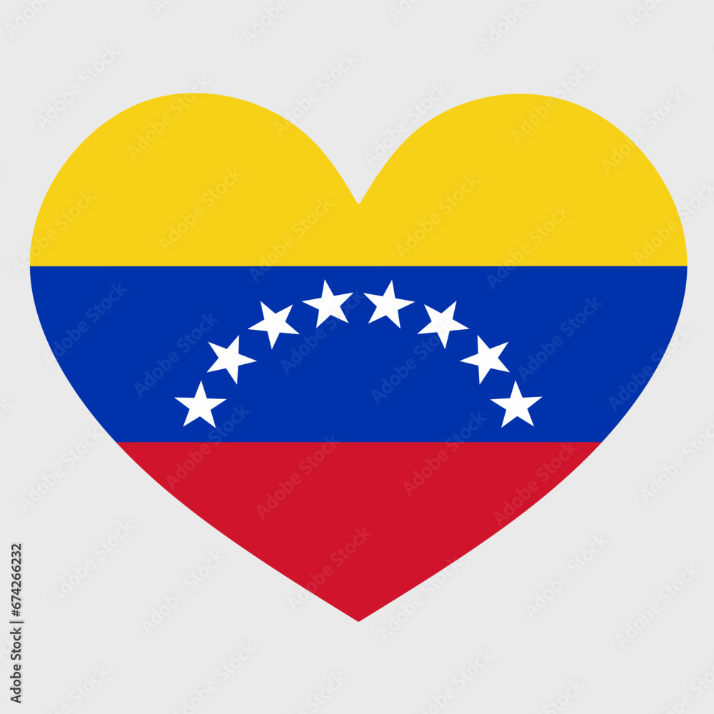 Vector illustration of the Venezuela flag with a heart shaped isolated on plain background. Vector illustration of the Venezuela flag with a heart shaped isolated on plain background.