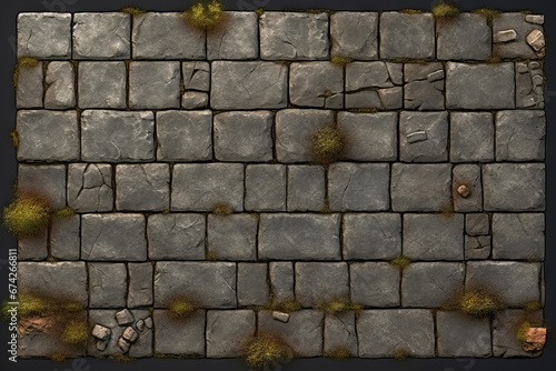 top down illustrated asset of a stone brick environment, material texture
