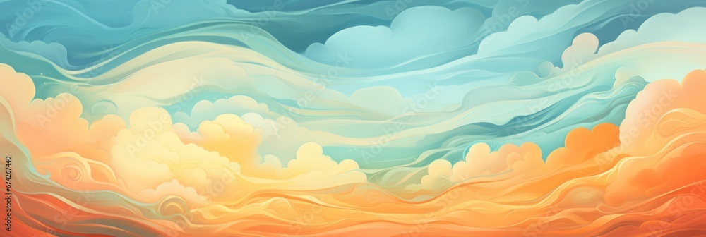 a bright orange background is painted in the field of clouds, in the style of fluid organic forms, generative AI
