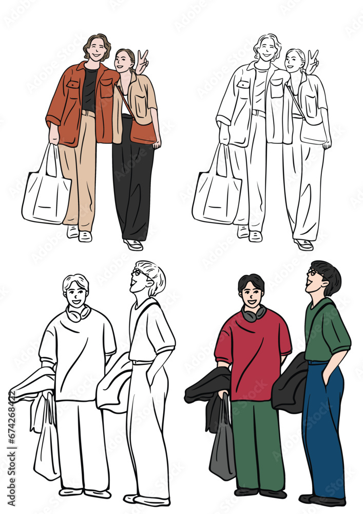 set of people. Walking.
White Background. Hand drawn color Illustration. set of people. Walking.
White Background. Hand drawn color Illustration.