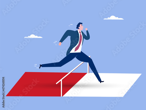 Businessman jumping over hurdles or obstacles. concept. vector illustration.