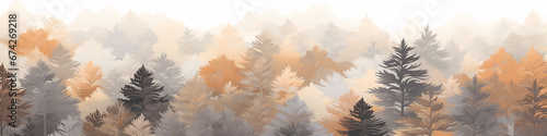 soft color panorama autumn forest landscape, narrow drawing for website design in pastel tinted light photo