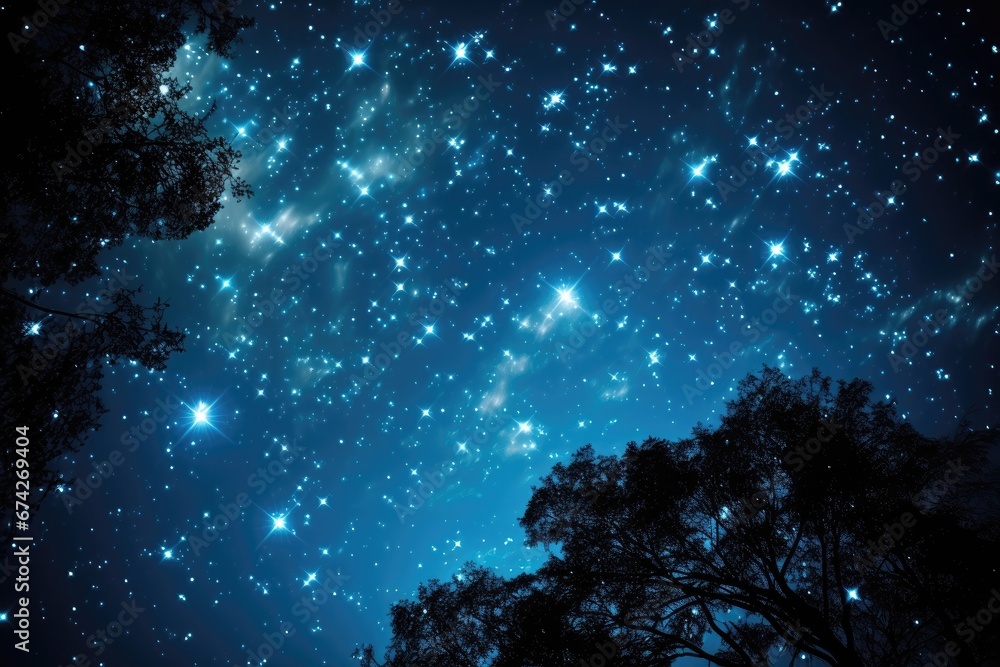 An abstract wallpaper featuring a starry night sky, as seen from the heart of a tranquil forest, creating a perfect blend of natural beauty and celestial wonder. Photorealistic illustration An abstract wallpaper featuring a starry night sky, as seen from the heart of a tranquil forest, creating a perfect blend of natural beauty and celestial wonder. Photorealistic illustration