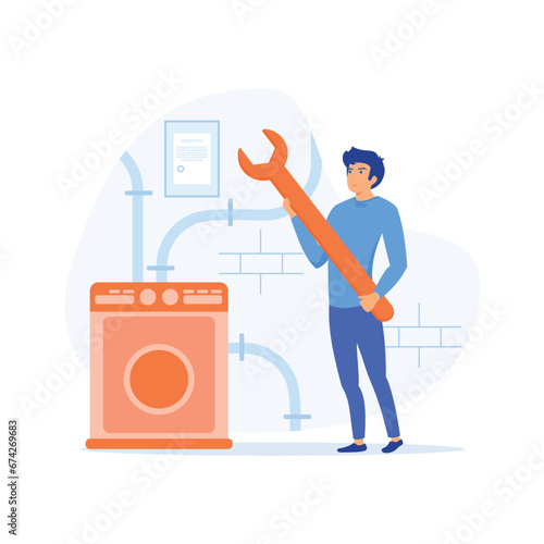  Roofing and basement services, windows and doors replacement and installation, broken glass, fly screen, hire contractor abstract metaphor. flat vector modern illustration 