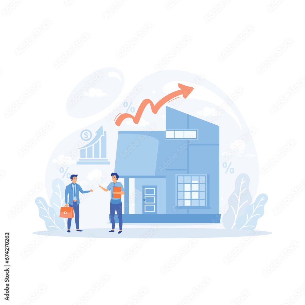 Real estate business concept. Property business, People buying home with mortgage loan, flat vector modern illustration 