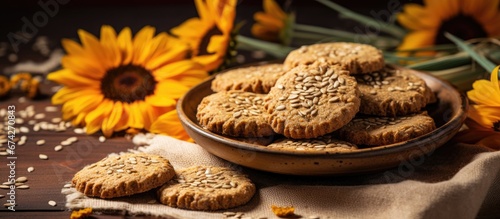 Plaid cookies made with sesame and sunflower seeds promoting a healthy diet