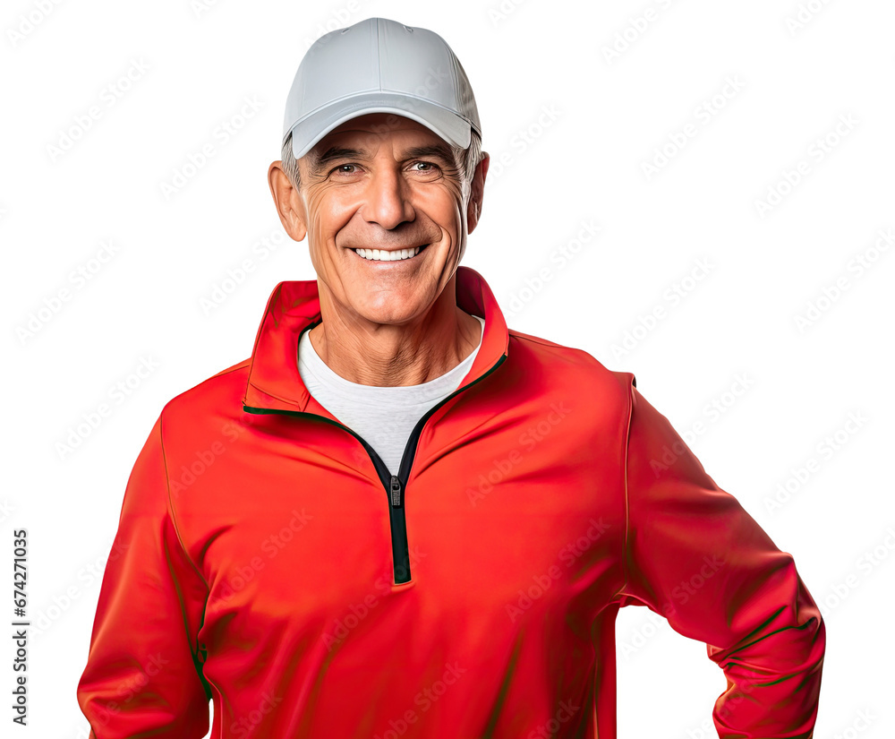Smiling elderly man sport clothes isolated on transparent background Smiling elderly man sport clothes isolated on transparent background