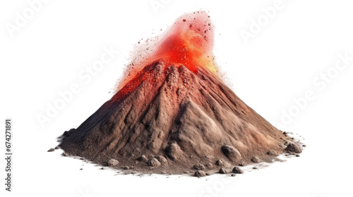 Valcano with lava flow isolated on transparent background, Generative ai. photo