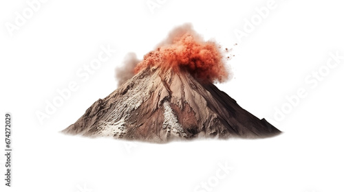 Valcano with lava flow isolated on transparent background, Generative ai. photo