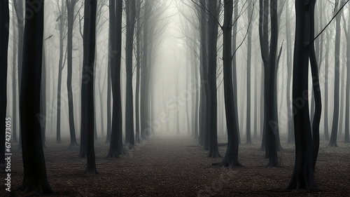 landscape mystical white fog in the autumn depressive forest  sadness loneliness mood