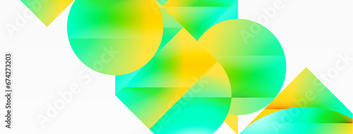 Serene gradient template. Circles and triangles mingle in minimalist perfection. Gentle fusion of forms and hues creates balanced yet captivating backdrop, embodying modern sophistication