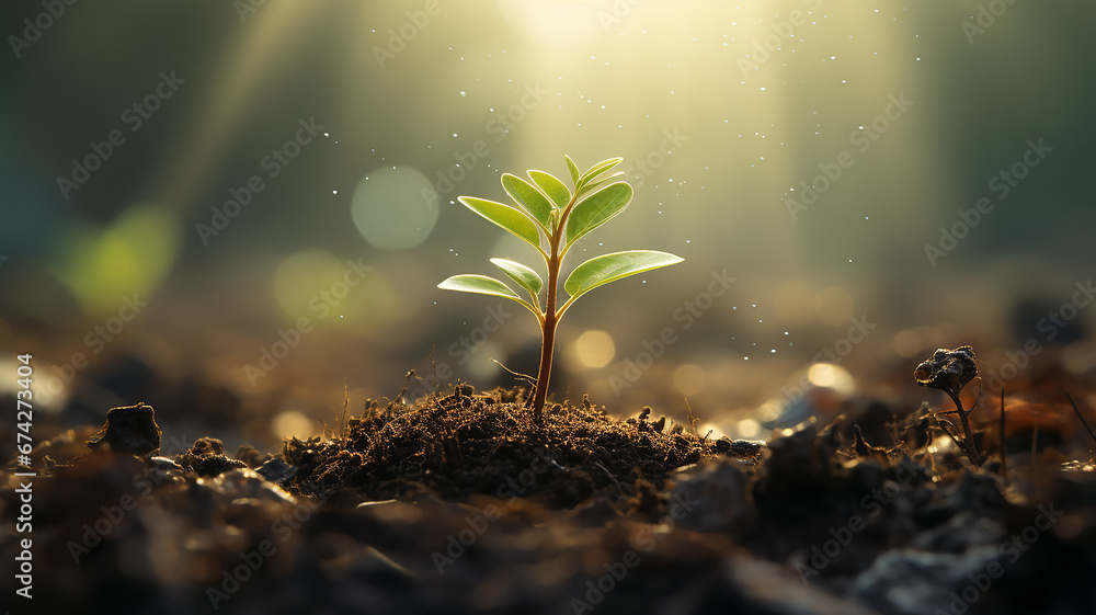 green young tree sprout on a blue blurred background idea business startup investment success green young tree sprout on a blue blurred background idea business startup investment success