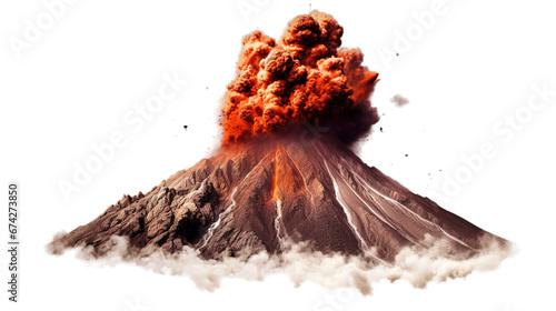 Valcano with lava flow isolated on transparent background  Generative ai.