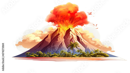 Valcano with lava flow isolated on transparent background, Generative ai. photo