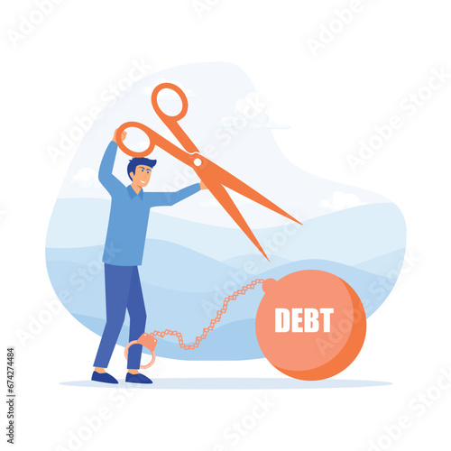 Cut debt. Businessman use pliers to cut the chain and free himself from debt metal ball, flat vector modern illustration  © Alwie99d