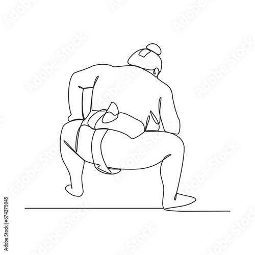 One continuous line drawing of Sumo player vector illustration. Sumo player illustration simple linear style concept vector. Japanese fighting sport design for your business asset design.
