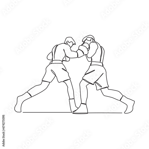 One continuous line of Boxing player vector illustration. Boxing player illustration simple linear style concept vector. Fighting sport design for your business asset design and promotion. © RM Design