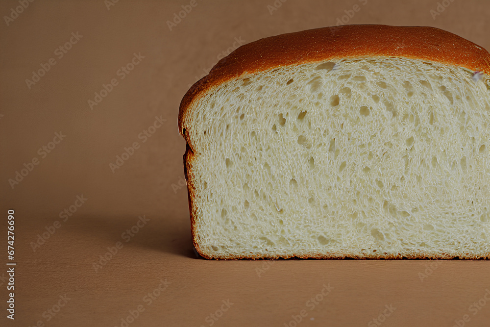 A fresh slice of white bread with a soft, fluffy interior and a lightly toasted crust, evoking the comforting aroma and taste of freshly baked bread. A fresh slice of white bread with a soft, fluffy interior and a lightly toasted crust, evoking the comforting aroma and taste of freshly baked bread.