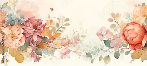 Fototapeta Naklejka Na Ścianę i Meble -  Abstract floral art background banner design. Botanical watercolor hand drawn flower paint brush line art. Design illustration for wallpaper, banner, print, poster, cover, greeting and invitation card