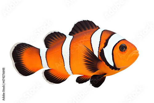 Isolated clown fish1 on white background with white stripes and black stripes