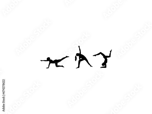 Yoga silhouettes. Yoga silhouette set girl in various poses. Woman yoga silhouette isolated white background.