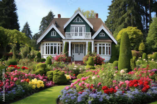  a classic house with flower garden