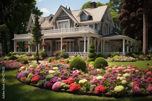  a classic house with flower garden