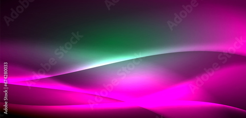 Dynamic waves in ethereal glow of neon lights. Concept merges fluidity of motion with vibrant allure of neon, crafting entrancing backdrop that embodies both vitality and futuristic sophistication