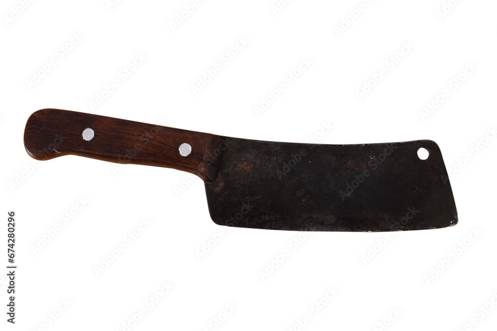 rustic cleaver, thick knife kitchen utensil isolated on white background rustic cleaver, thick knife kitchen utensil isolated on white background