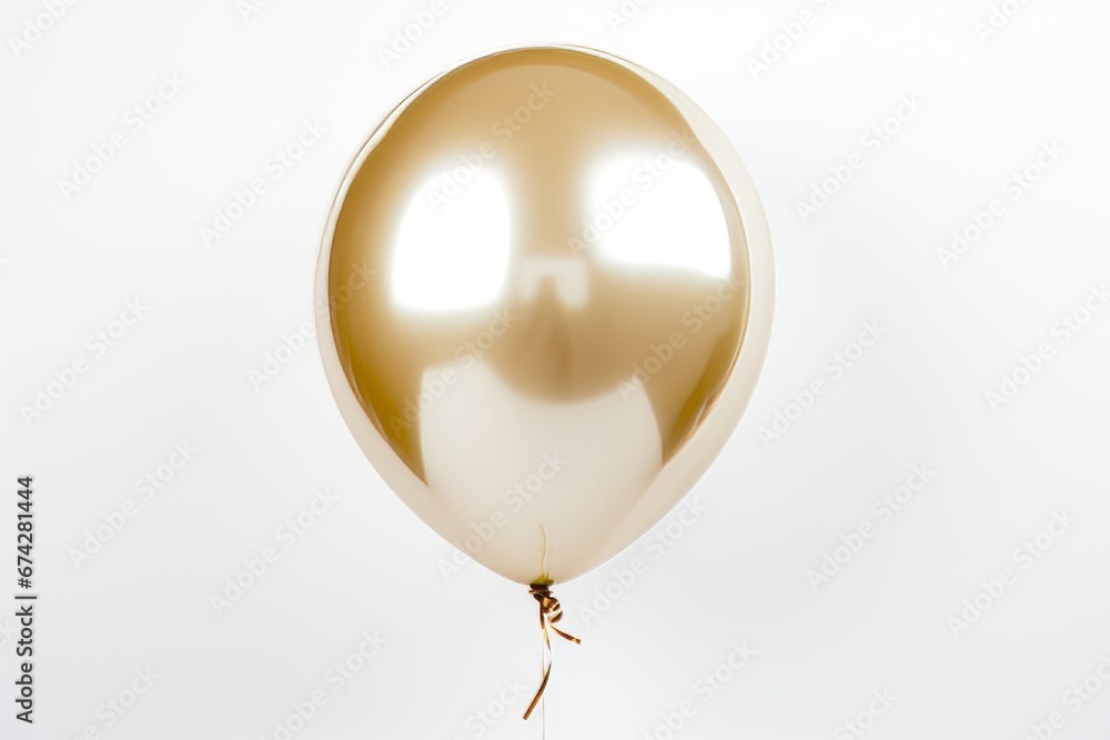 Glamorous white balloon with gold accents on pristine white background, evoking elegance and charm