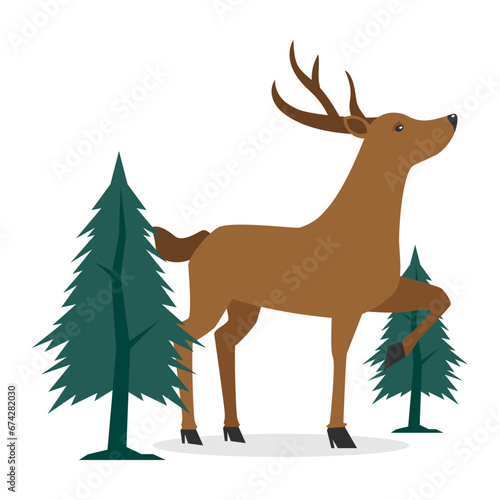 Reindeer & Christmas Tree Illustration